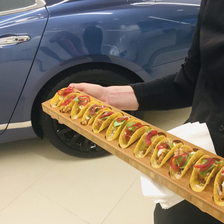 Mini tacos served at a corporate event